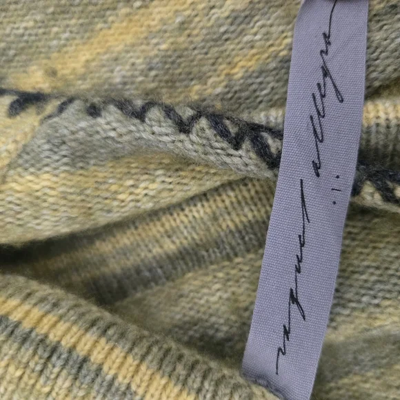 Raquel Allegra Wool Cashmere Fringe Poncho Cape Pocket Braided Green One Size - Picture 7 of 11